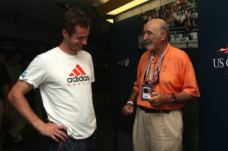 Andy Murray of Great Britain speaks with actor Sean Connery after his men's singles semifinal match against Tomas Berdych of Czech Republic on Day Thirteen of the 2012 US Open at USTA Billie Jean King National Tennis Center on September 8, 2012 in NYC. 