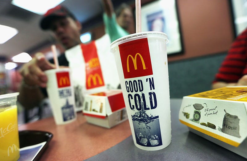 A customer eats at a Manhattan McDonald's.