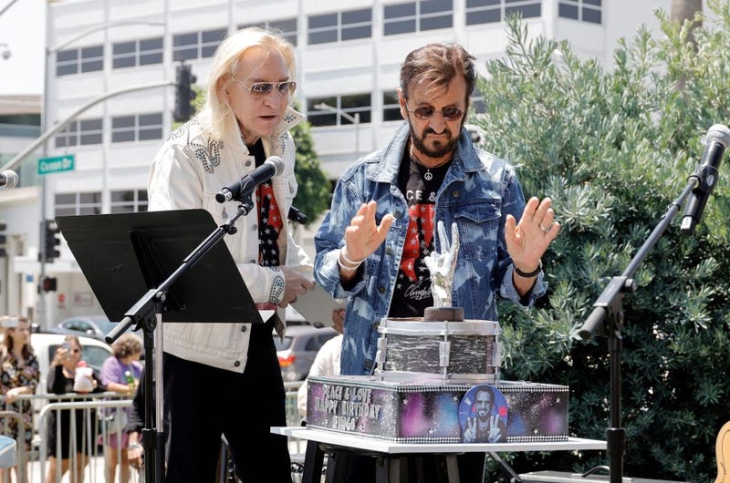 (L-R) Joe Walsh and Ringo Starr attend Ringo's Annual Peace & Love Birthday Celebration on July 07, 2023 in Beverly Hills, California.