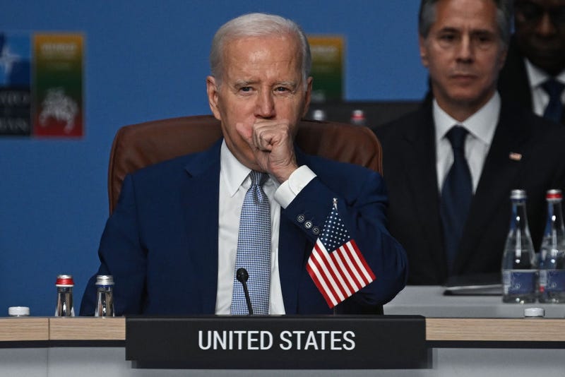US President Joe Biden attends the meeting of the North Atlantic Council (NAC) on the first day of the 2023 NATO Summit on July 11, 2023 in Vilnius, Lithuania. The summit is bringing together NATO members and partner countries heads of state from July 11-12 to chart the alliance's future, with Sweden's application for membership and Russia's ongoing war in Ukraine as major topics on the summit agenda. (Photo by Paul Ellis - Pool/Getty Images)