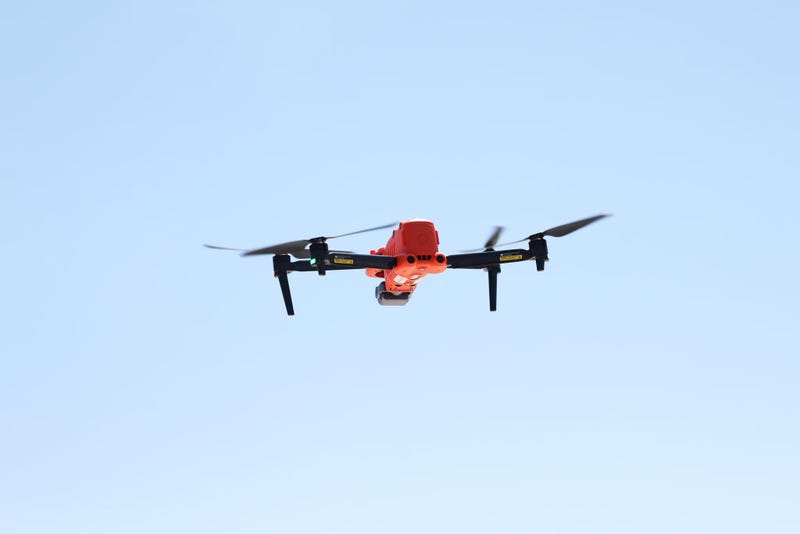 A new shark-monitoring drone is seen as it prepares to monitor the waters for sharks at Jones Beach State Park on July 7, 2023 in Wantagh, New York.