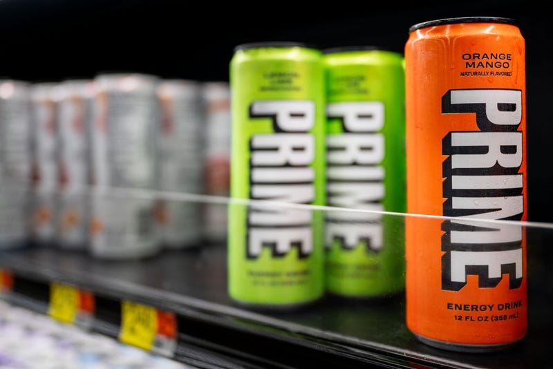  PRIME energy drinks are displayed for sale on shelves at a Walmart Supercenter on July 10, 2023 in Austin, Texas. U.S. Senate Majority Leader Charles Schumer (D-NY) has called on the Food and Drug Administration to investigate Youtube stars Logan Paul and KSI's energy drink PRIME. The call for the investigation comes after Schumer claimed that the high caffeine-based beverage is being targeted at children. (Photo by Brandon Bell/Getty Images)