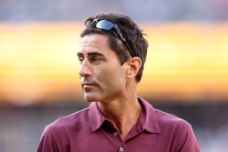 General Manager A.J. Preller of the San Diego Padres looks on prior to a game against the Los Angeles Angels at PETCO Park