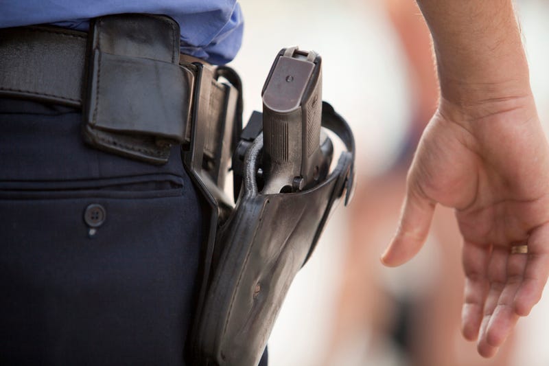 Close-up of a police officer's service revolver 