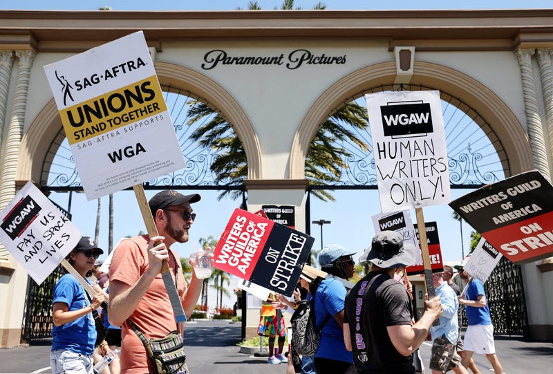 picketers outside paramount pictures gate