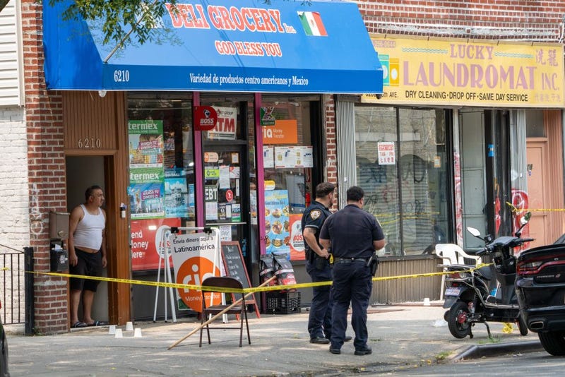 Foridun Maulonou was shot in the back on 20th Ave. near 63rd St. in Bensonhurst on July 17, 2023. Cops investigate the scene.