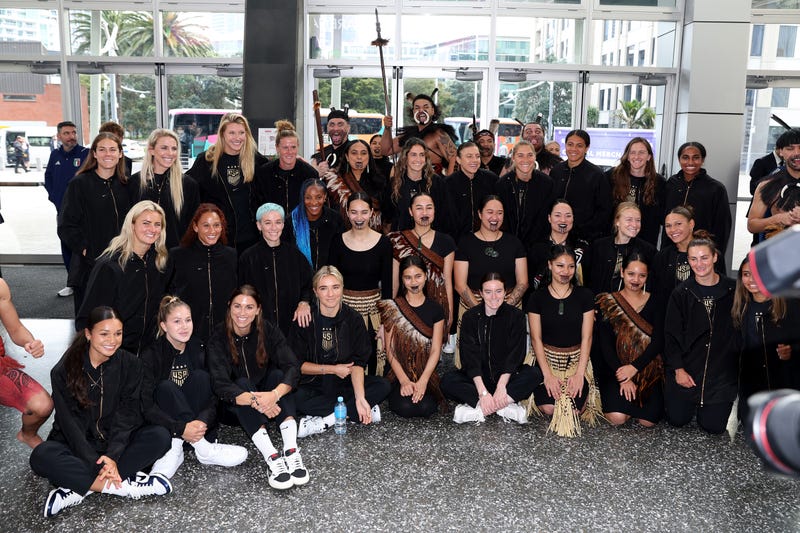 USA pose for a photo during the New Zealand Football Ferns official FIFA Women's World Cup welcome ceremony at Spark Arena on July 15, 2023 in Auckland, New Zealand.
