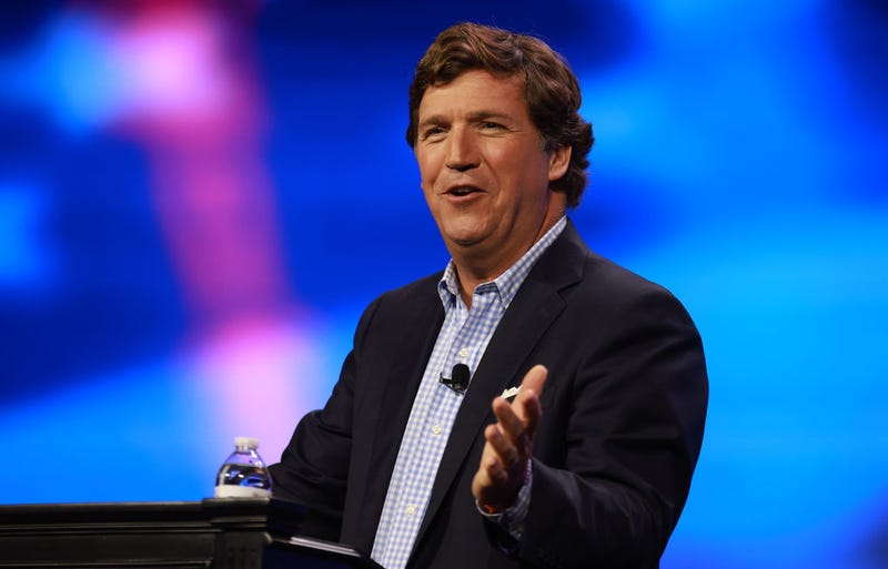 Tucker Carlson speaks at the Turning Point Action conference on July 15, 2023 in West Palm Beach, Florida. Trump is scheduled to speak at the event held in the Palm Beach County Convention Center. 