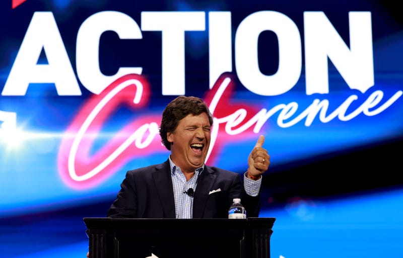 Tucker Carlson speaks at the Turning Point Action conference on July 15, 2023 in West Palm Beach, Florida. Trump is scheduled to speak at the event held in the Palm Beach County Convention Center. (Photo by Joe Raedle/Getty Images)