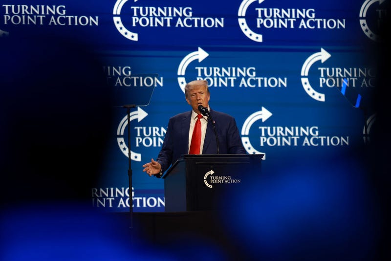 Former President Donald Trump speaks at the Turning Point Action conference as he continues his 2024 presidential campaign on July 15, 2023 in West Palm Beach, Florida.