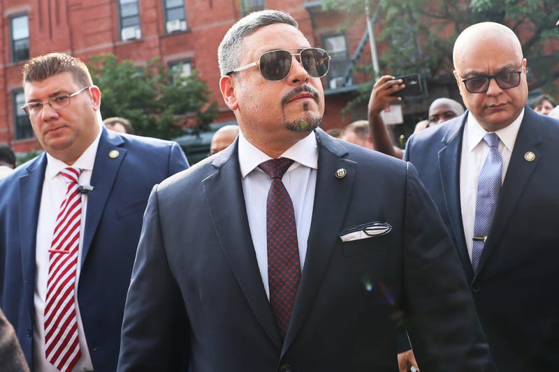 NYPD Commissioner Edward A. Caban attends a press conference at the NYPD's 40th Precinct stationhouse in the Bronx on July 17, 2023