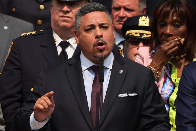 First Deputy Commissioner Edward A. Caban speaks during a press conference at the NYPD 40th Precinct on July 17, 2023 in New York City. 