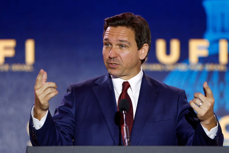 Republican presidential candidate Florida Governor Ron DeSantis delivers remarks at the 2023 Christians United for Israel summit on July 17, 2023 in Arlington, Virginia. For this year's summit, CUFI hosts 2024 Republican presidential candidates hopefuls to speak amidst other pro-Israel activists. (Photo by Anna Moneymaker/Getty Images)