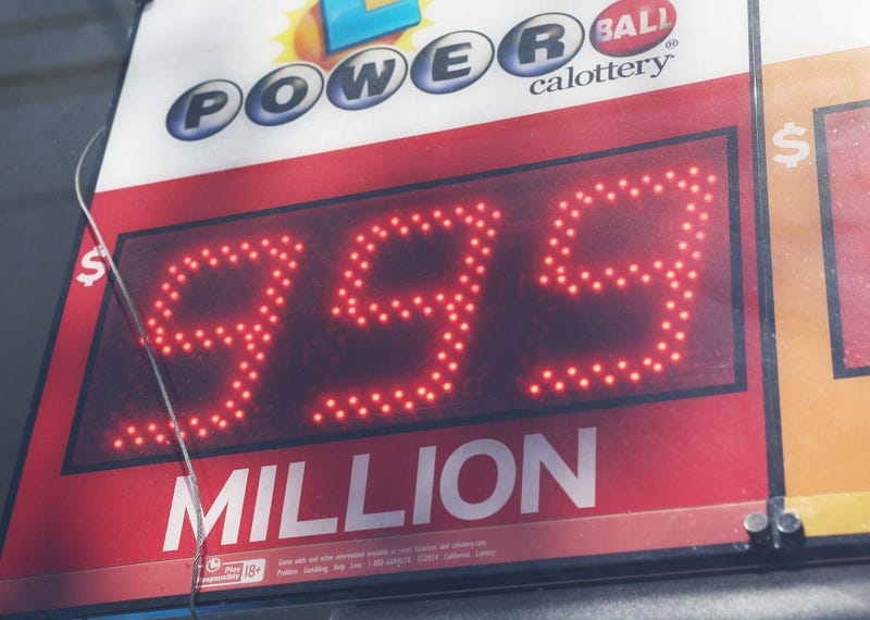 A California lottery display shows projected winnings for the next Powerball drawing at a liquor store on July 18, 2023 in Los Angeles, California.
