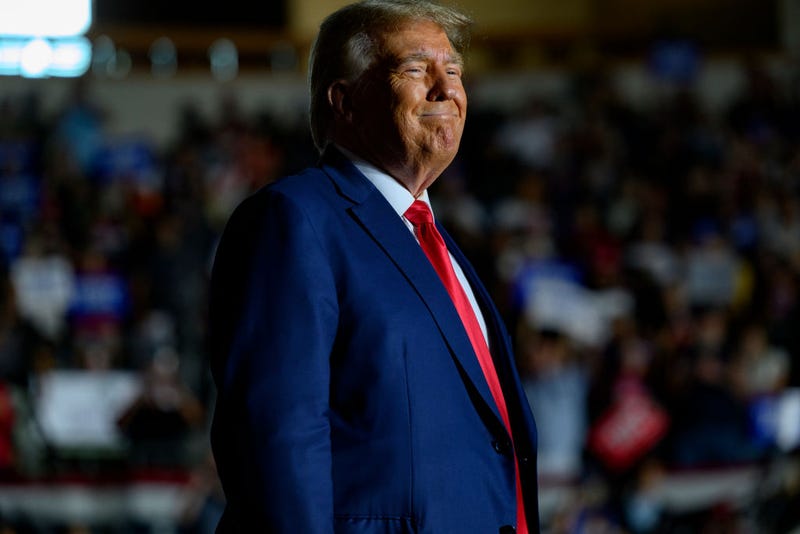 Former U.S. President Donald Trump enters Erie Insurance Arena for a political rally while campaigning for the GOP nomination in the 2024 election on July 29, 2023 in Erie, Pennsylvania.