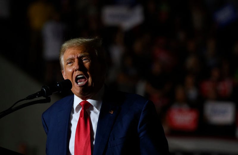 Former U.S. President Donald Trump speaks to supporters during a political rally while campaigning for the GOP nomination in the 2024 election at Erie Insurance Arena on July 29, 2023 in Erie, Pennsylvania. (Photo by Jeff Swensen/Getty Images)