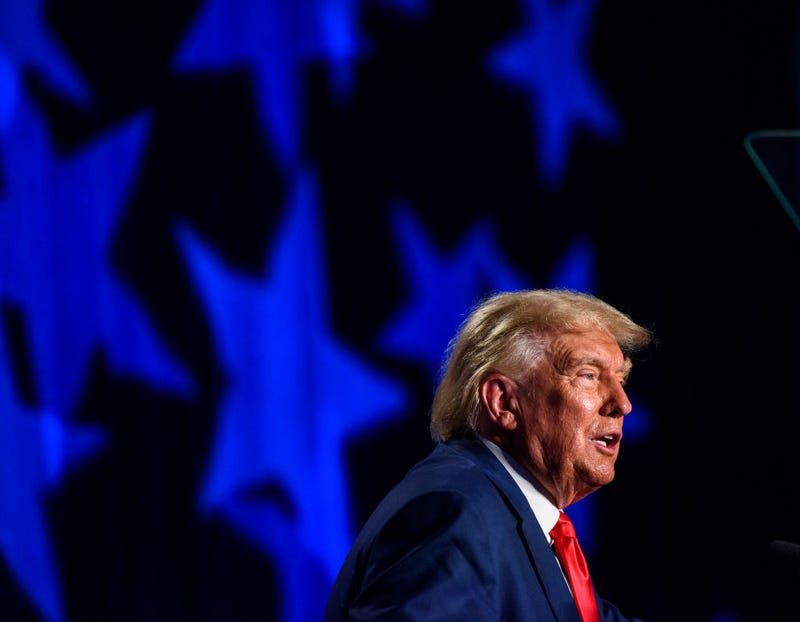 Former President Donald Trump speaks as the keynote speaker at the 56th Annual Silver Elephant Dinner hosted by the South Carolina Republican Party on August 5, 2023 in Columbia, South Carolina.