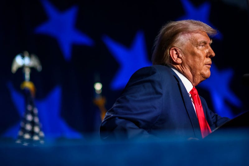 Former President Donald Trump speaks as the keynote speaker at the 56th Annual Silver Elephant Dinner hosted by the South Carolina Republican Party on August 5, 2023 in Columbia, South Carolina. 