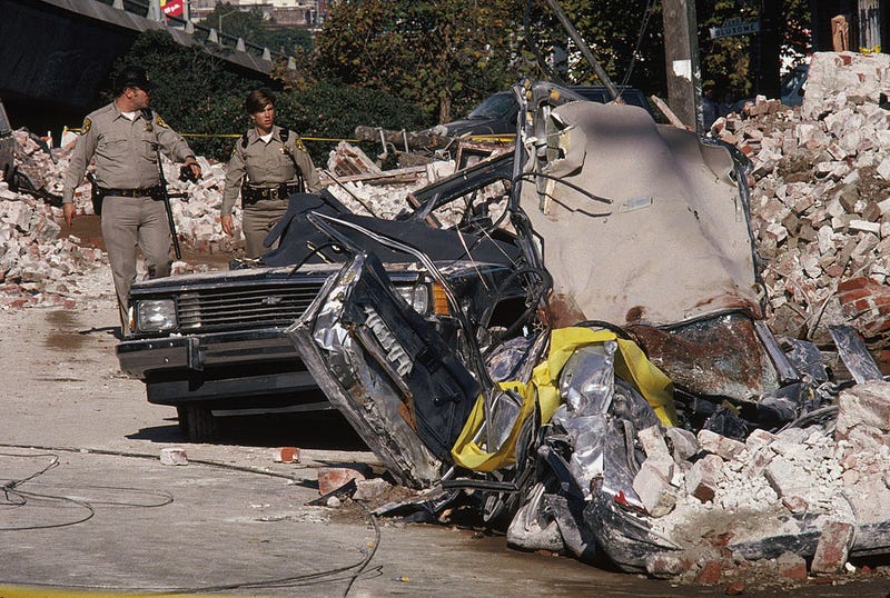 General view of debris after the earthquake, measuring 7.1 on the richter scale
