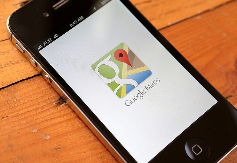 The Google Maps app is seen on an Apple iPhone 4S on December 13, 2012 in Fairfax, California. 