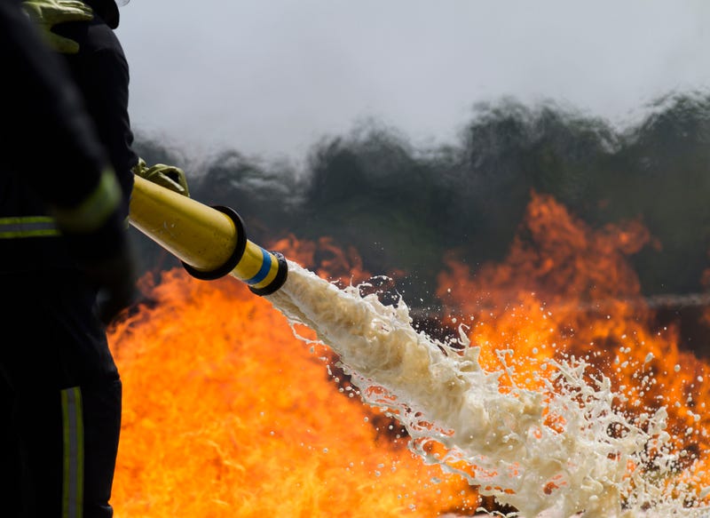 Firefighters use foam.