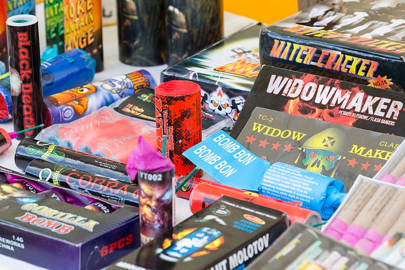 Saxony state police demonstrate illegal fireworks during a presentation to the media on December 27, 2012 in Dresden, Germany. The legalized sale of fireworks to welcome in the New Year begins nationwide in Germany on December 28 and police are warning of the danger of certain types of fireworks imported illegally from countries like Poland and the Czech Republic. (Photo by Joern Haufe/Getty Images)
