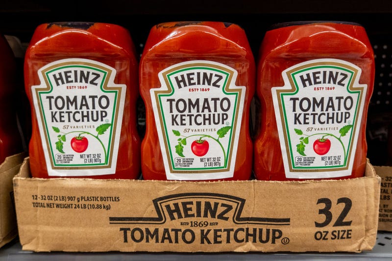 Heinz ketchup is displayed on shelves at a Walmart Supercenter