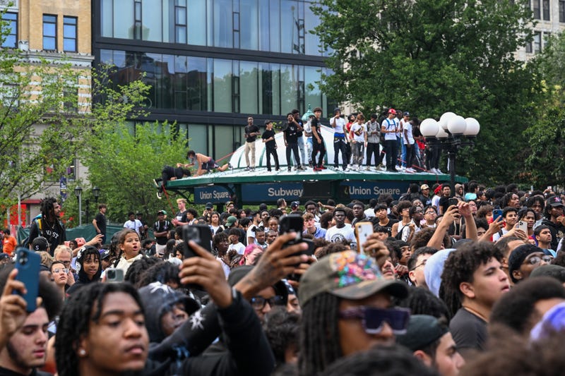 Thousands of young people descended on Union Square for the giveaway