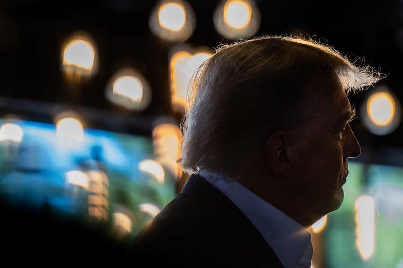 Republican presidential candidate and former U.S. President Donald Trump speaks during a rally at the Steer N' Stein bar at the Iowa State Fair on August 12, 2023 in Des Moines, Iowa.