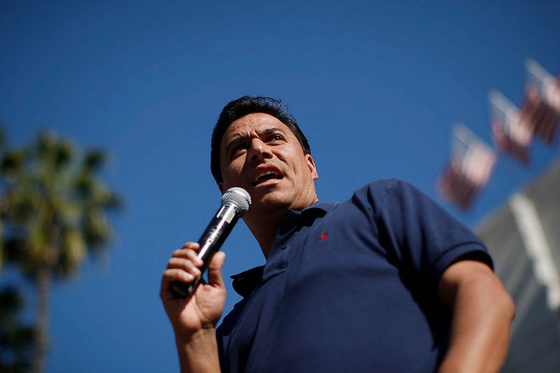Los Angeles Councilman Jose Huizar speaks on the steps of City Hall during the "Forward on Climate" rally to call on President Obama to take strong action on the climate crisis on February 17, 2013 in Los Angeles, California.