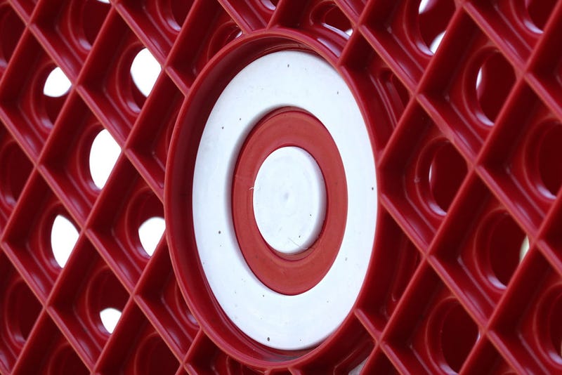  Shopping carts sit outside of a Target store on August 16, 2023 in Chicago, Illinois.