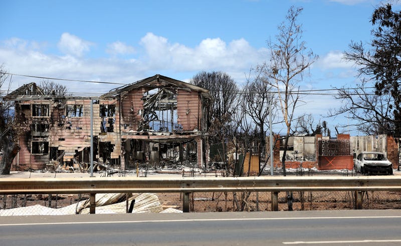 A view of a neighborhood that was destroyed by a wildfire on August 16, 2023 in Lahaina, Hawaii. At least 106 people were killed and thousands were displaced after a wind-driven wildfire devastated the towns of Lahaina and Kula early last week. Crews are continuing to search for missing people. (Photo by Justin Sullivan/Getty Images)