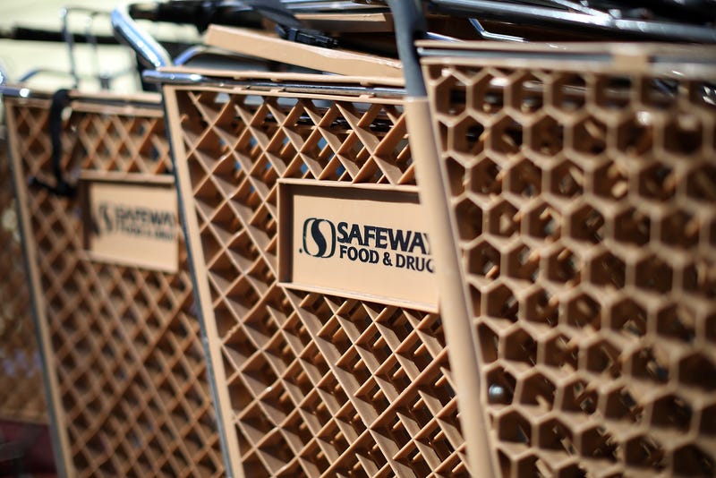 Shopping carts are seen in front of a Safeway store on February 21, 2013 in San Anselmo, California.