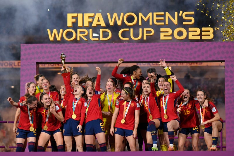 Spain celebrating Women's World Cup win