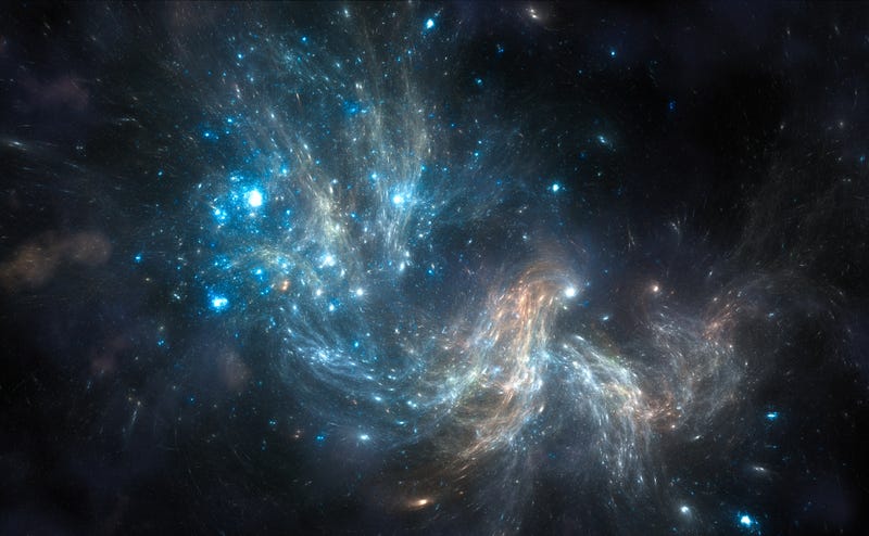 Astronomical image showing stars and planets within nebulae