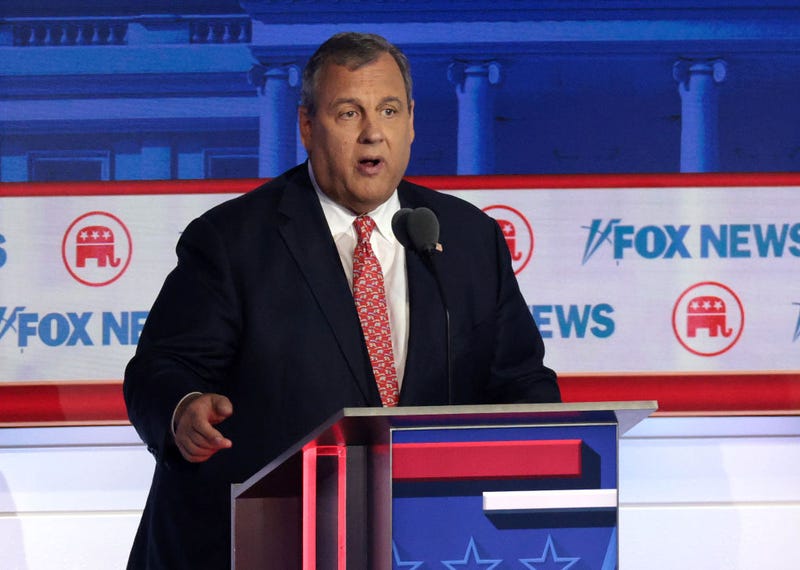 Republican presidential candidate, former New Jersey Gov. Chris participates in the first debate of the GOP primary season hosted by FOX News at the Fiserv Forum on August 23, 2023 in Milwaukee, Wisconsin.