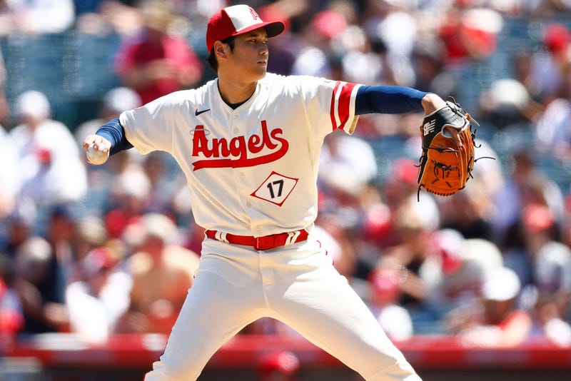 Shohei Ohtani #17 of the Los Angeles Angels throws against the Cincinnati Reds in the second inning during game one of a doubleheader at Angel Stadium of Anaheim on August 23, 2023 in Anaheim, California.