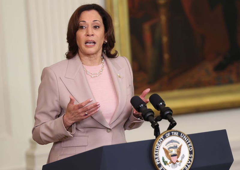 U.S. Vice President Kamala Harris delivers remarks as she honors the 2022 WNBA Champion Las Vegas Aces during a ceremony in the East Room on August 25, 2023 in Washington, DC.