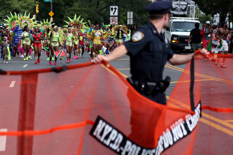 An NYPD officer blocks off an area at the West Indian Day Parade on Sept. 4, 2023