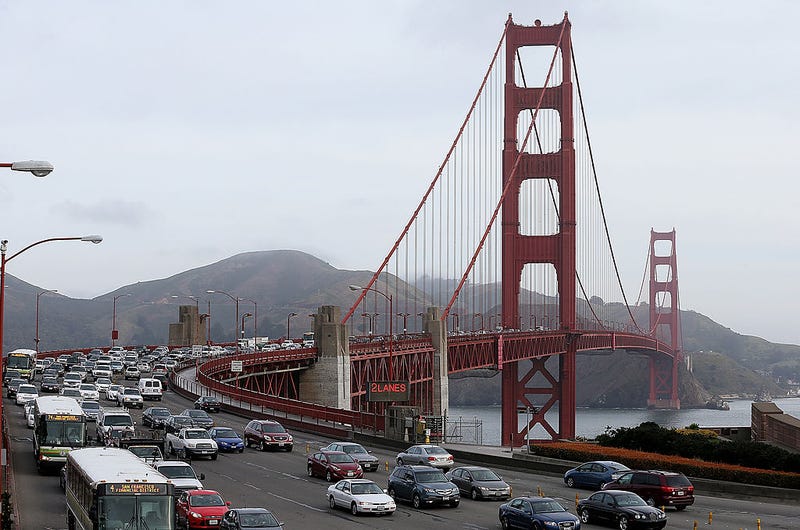 Traffic flows over the Golden Gate Bridge during the morning commute on March 25, 2013 in San Francisco, California.