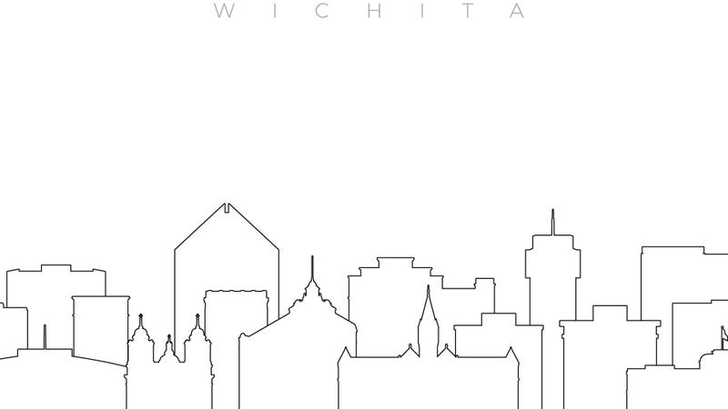 Outline Wichita skyline. Trendy template with Wichita buildings and landmarks in line style