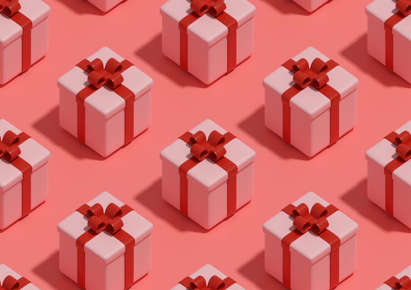 Isometric seamless pattern of pink gift boxes. 3d illustration.