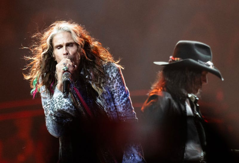 (L-R) Steven Tyler and Joe Perry of Aerosmith perform live on stage at the Wells Fargo Center on September 02, 2023 in Philadelphia, Pennsylvania.