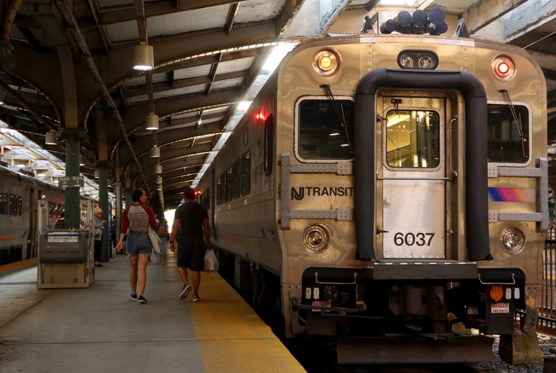 An NJ Transit train is seen at the terminal in Hoboken