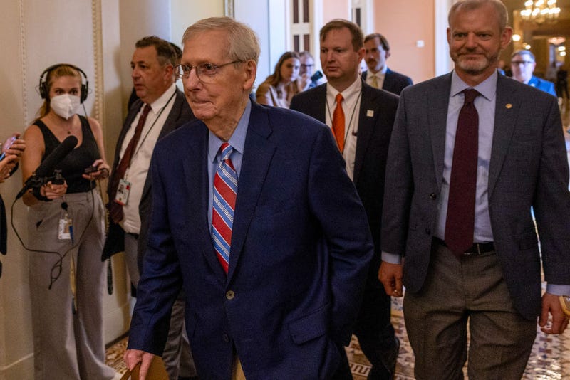 Senate Minority Leader Mitch McConnell (R-KY) walks to the Senate chamber to speak during the opening of the Senate at the US Capitol on September 05, 2023 in Washington, DC. McConnell addressed the Senate as it opens after summer break with questions about his health being raised in the last few weeks.