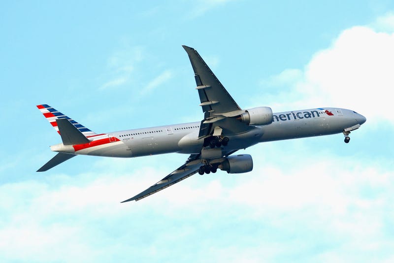  An American Airlines jet flies over Nickerson Beach Park