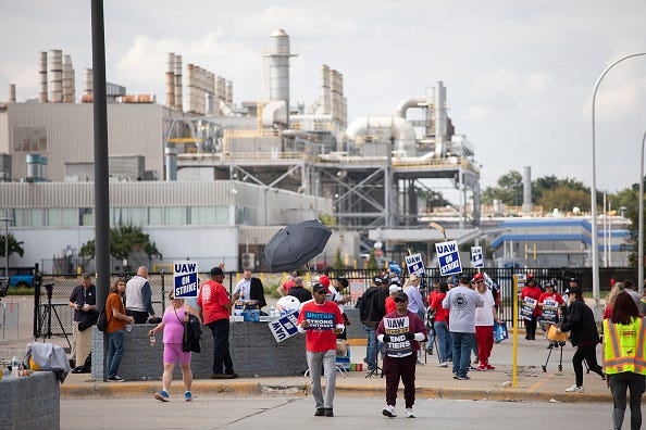 United Auto Workers members strike at the Ford Michigan Assembly Plant
