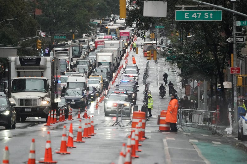 Traffic moves up Second Avenue along a dedicated lane for dignitaries as the U.N. General Assembly gets underway in September 2023