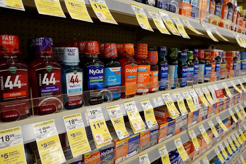 Cold and flu medicine sits on a store shelf on September 12, 2023 in Miami, Florida.