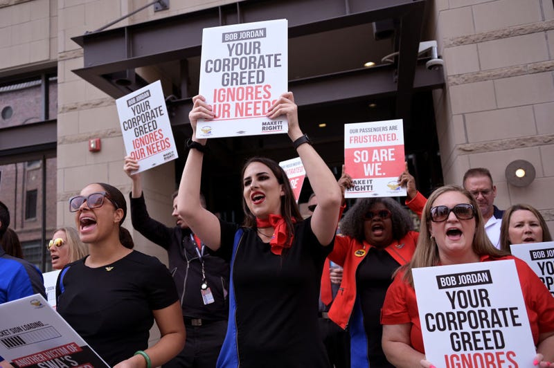 Flight attendants and Southwest Airlines union workers rally